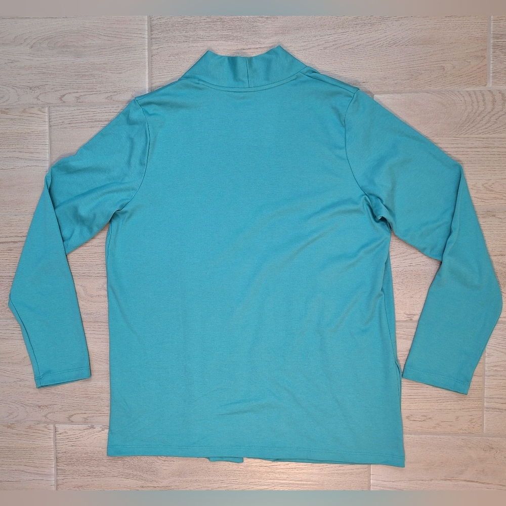 L.L. Bean Women's Pima Cotton Dusty Aqua Open Cardigan Pockets Size Large NWT - Picture 5 of 7